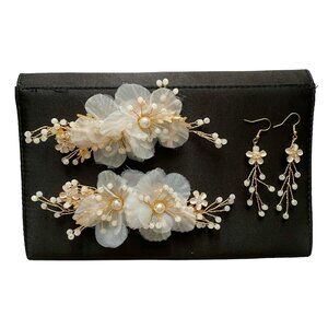 NWOT Gossamer White/Gold Wedding Hair Clips and Earrings Set